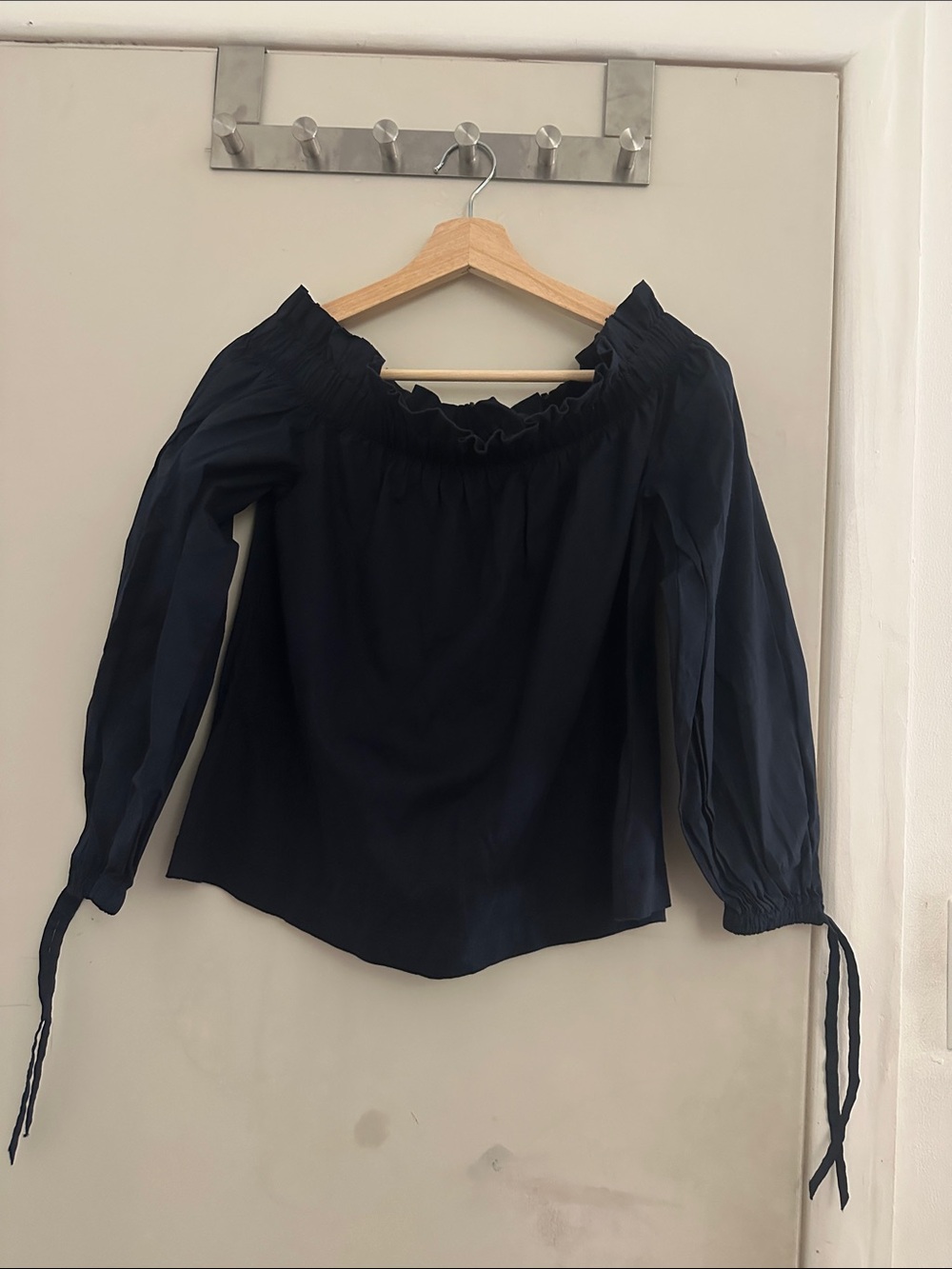 Banana Republic Navy Off-Shoulder Peasant Top